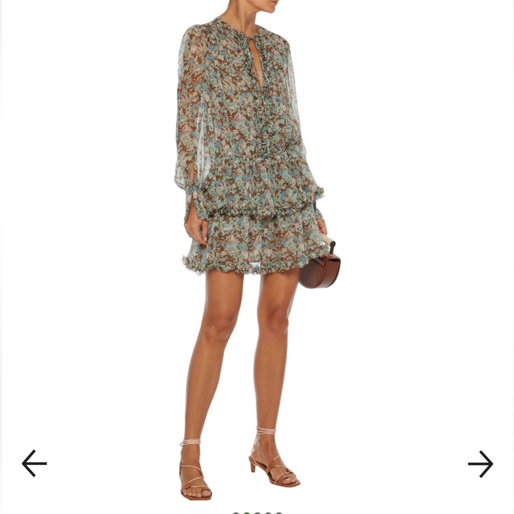 Stella McCartney Ruffled Floral Silk Georgette Mini Dress - Picture 2 of 5